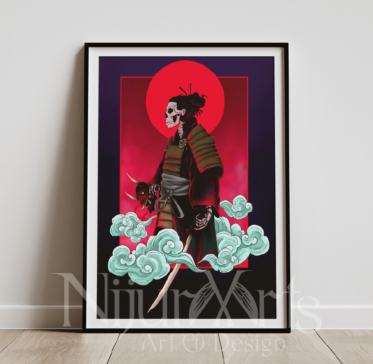 Skelett-Samurai Neon Art