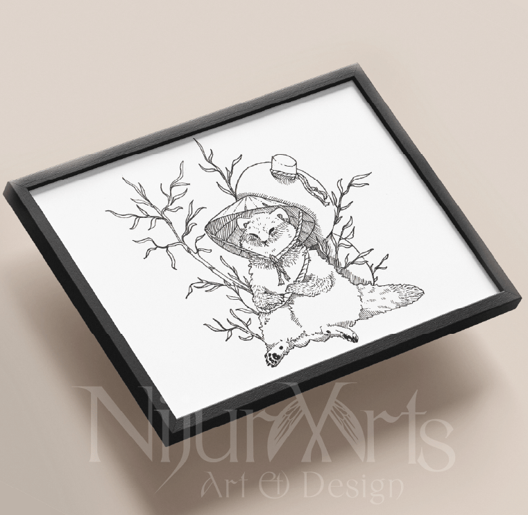 Yokai - Japanische Sagen inspirierte Zeichnung eines Tanuki